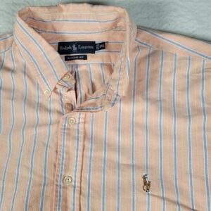 Ralph Lauren Button Down Mens XXL Orange Blue Striped Classic Fit Oxford Shirt